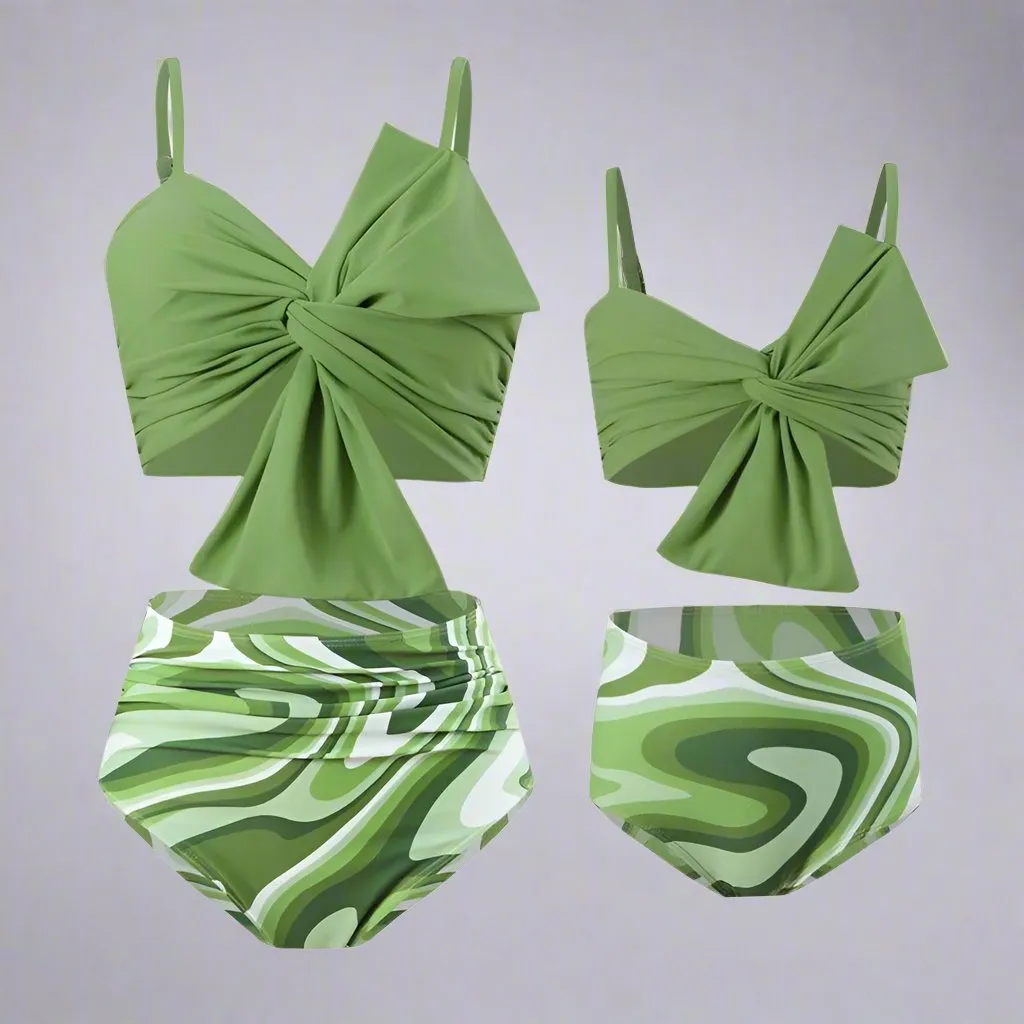 Chic Mother-Daughter Two-Piece Swimsuit - Family Matching Swimwear in Vibrant Colors