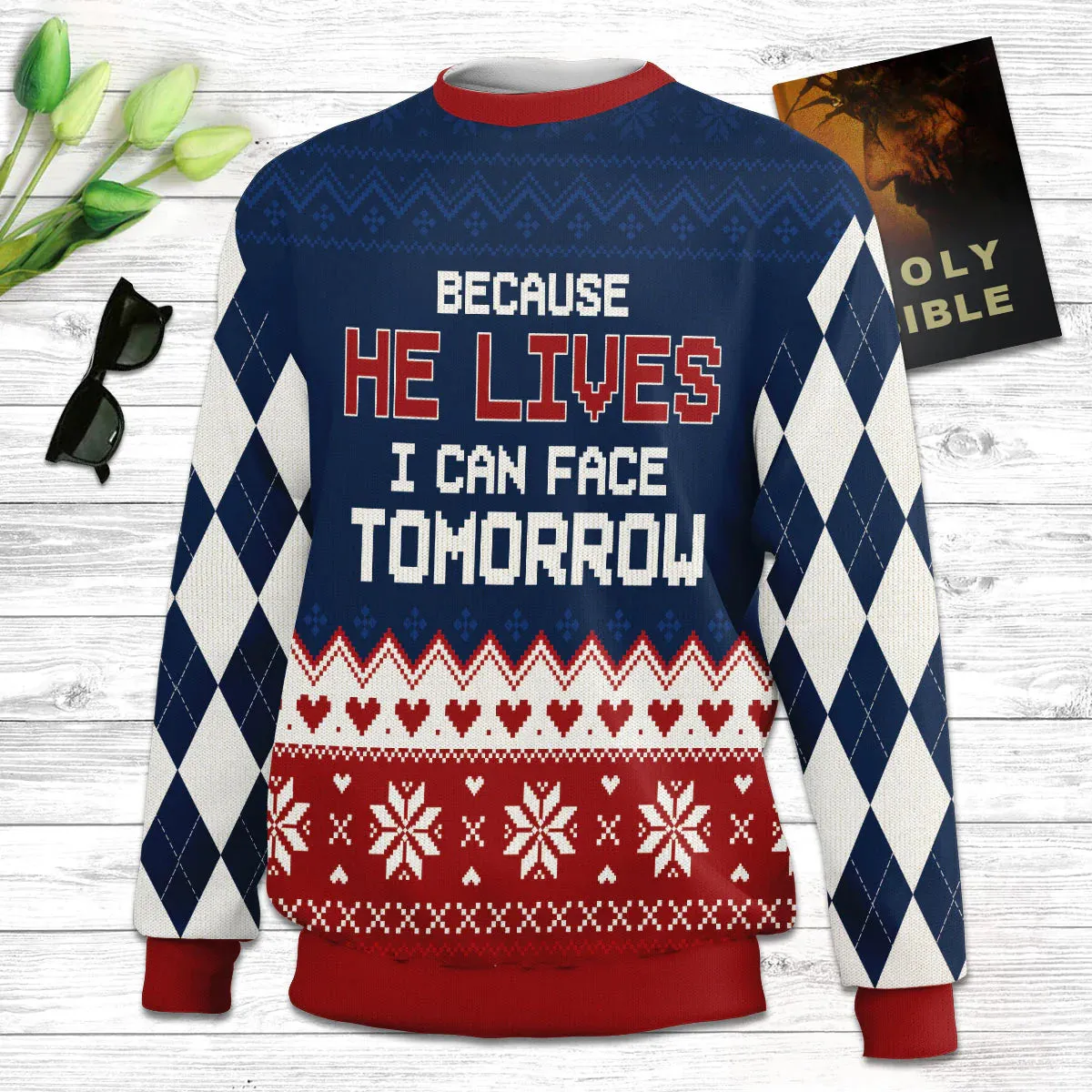 Christianartbag 3D Sweater, Because He Lives Can Face Tomorrow, Unisex Sweater, Christmas Gift.