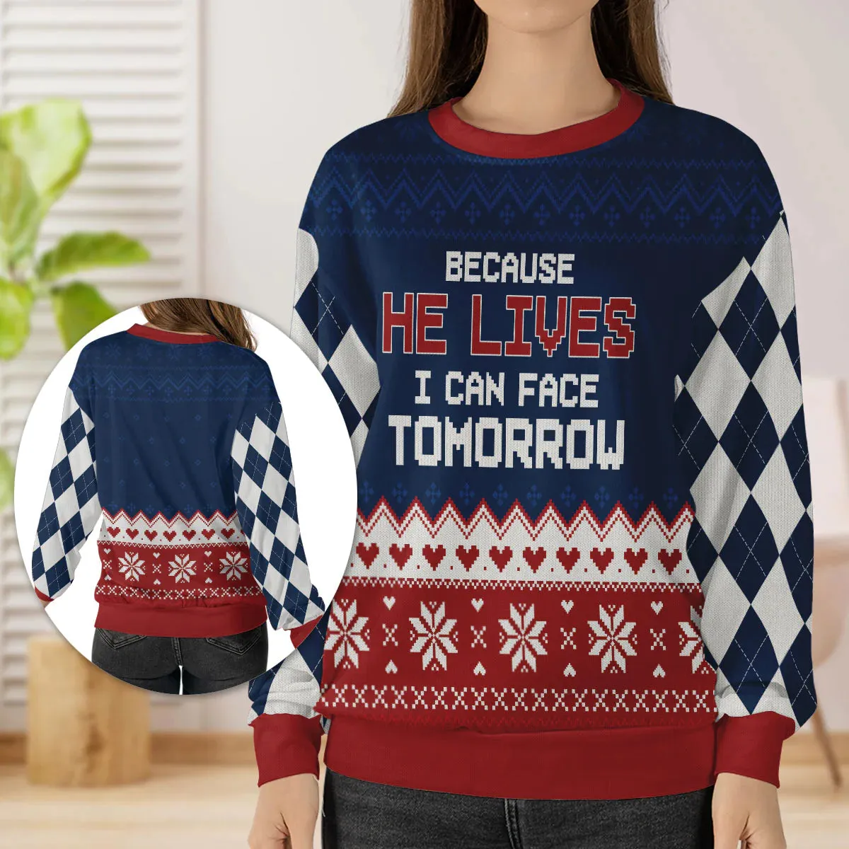 Christianartbag 3D Sweater, Because He Lives Can Face Tomorrow, Unisex Sweater, Christmas Gift.