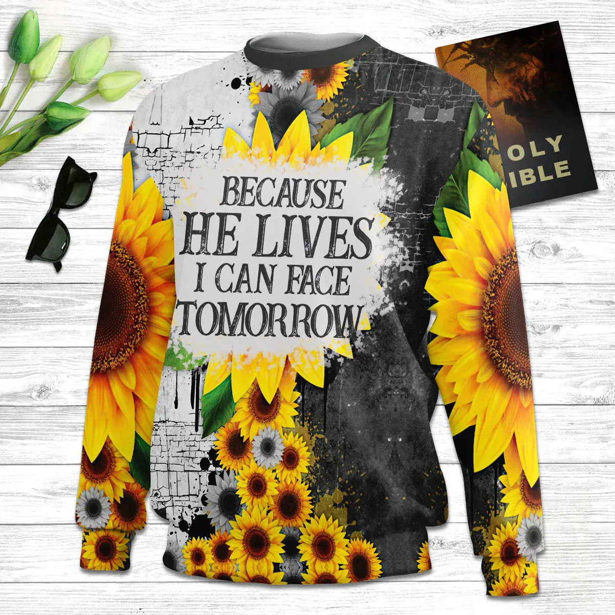 Christianartbag 3D Sweater, Because He Lives I Can Face Tomorrow, Unisex Sweater, Christmas Gift.