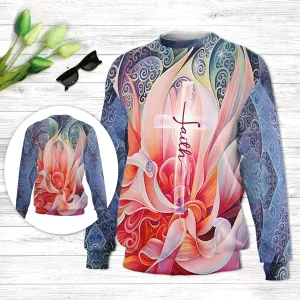 Christianartbag 3D Sweater, Faith Flower And Cross, Unisex Sweater, Christmas Gift.