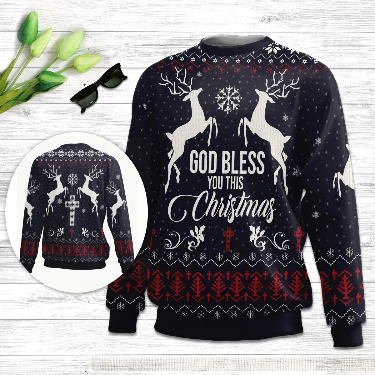 Christianartbag 3D Sweater, God Bless You This Christmas, Unisex Sweater, Christmas Gift.