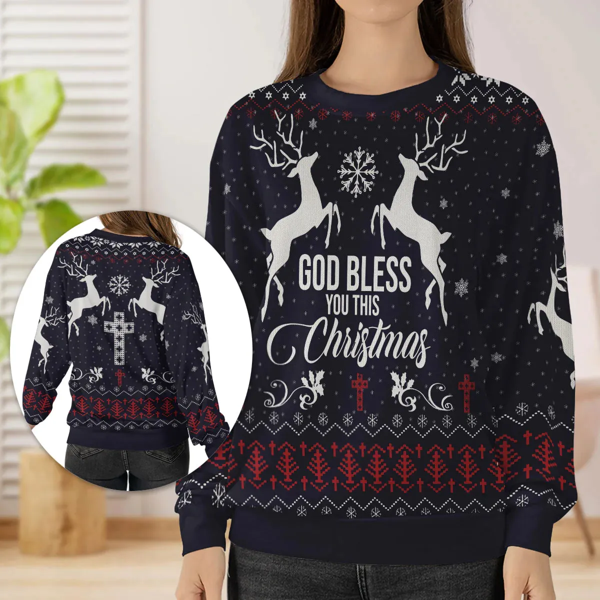 Christianartbag 3D Sweater, God Bless You This Christmas, Unisex Sweater, Christmas Gift.