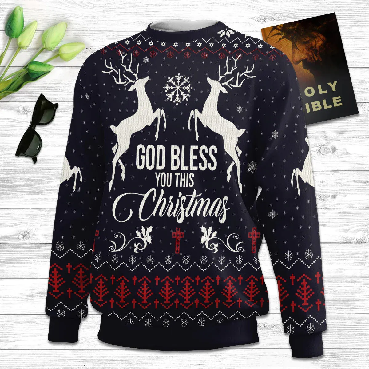 Christianartbag 3D Sweater, God Bless You This Christmas, Unisex Sweater, Christmas Gift.