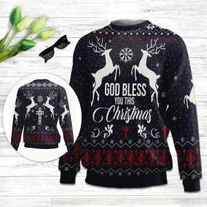Christianartbag 3D Sweater, God Bless You This Christmas, Unisex Sweater, Christmas Gift.