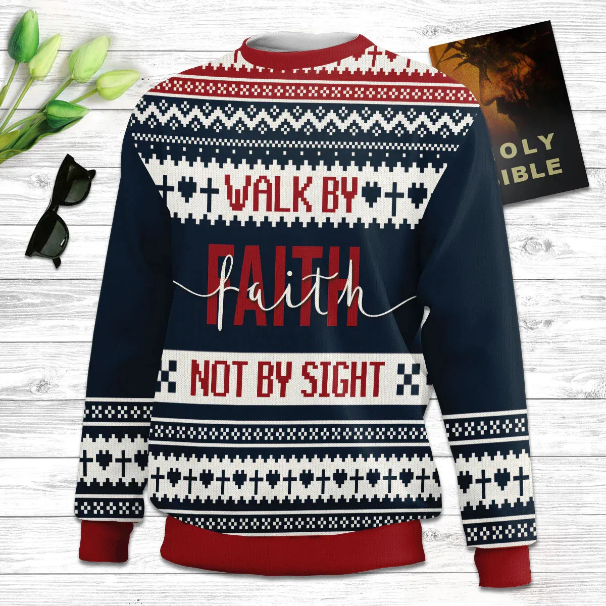 Christianartbag 3D Sweater, Walk By Faith, Not By Sight 2 Corinthians 5:7, Unisex Sweater, Christmas Gift.