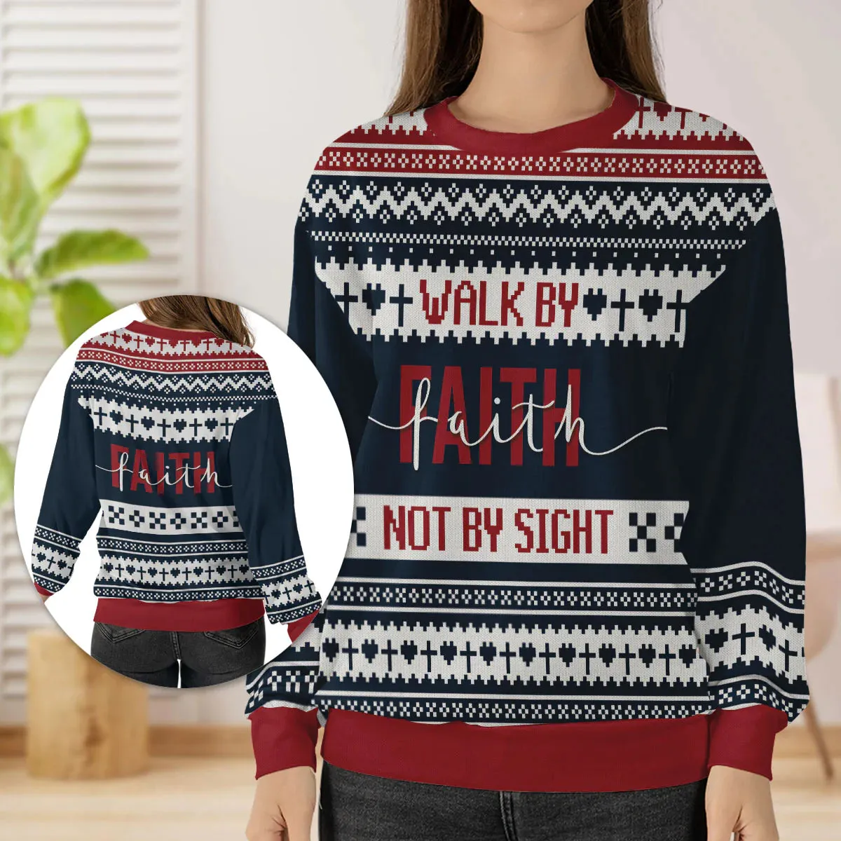 Christianartbag 3D Sweater, Walk By Faith, Not By Sight 2 Corinthians 5:7, Unisex Sweater, Christmas Gift.