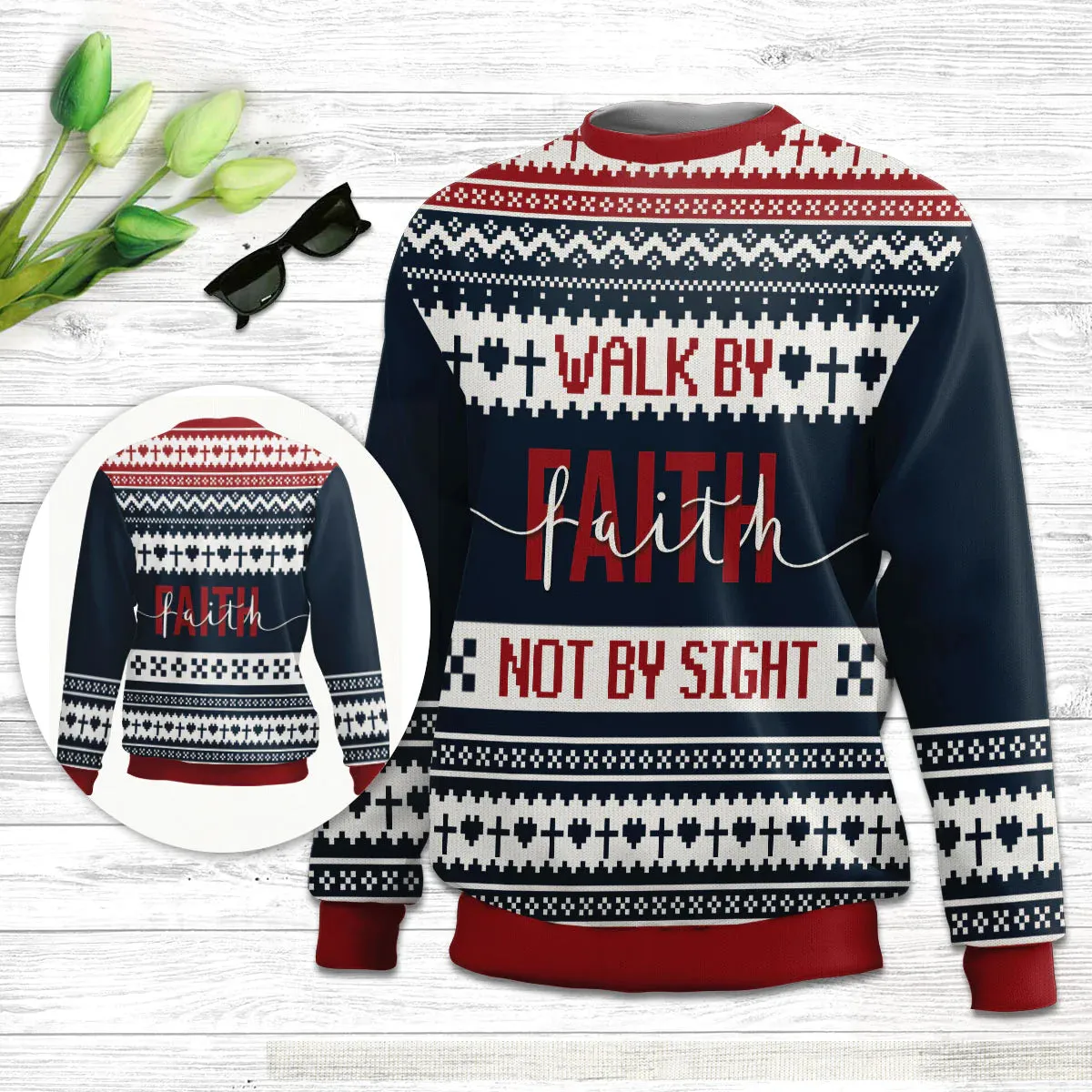 Christianartbag 3D Sweater, Walk By Faith, Not By Sight 2 Corinthians 5:7, Unisex Sweater, Christmas Gift.