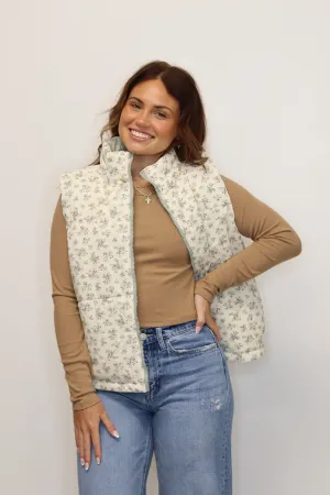 Cold Front Floral Puffer Vest (Reversible)