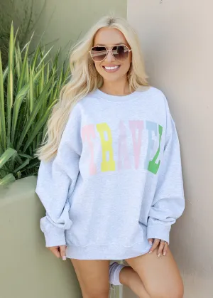 Colorful TRAVEL Oversized Grey Sweatshirt
