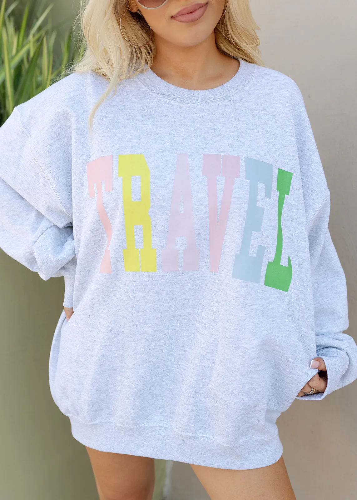 Colorful TRAVEL Oversized Grey Sweatshirt