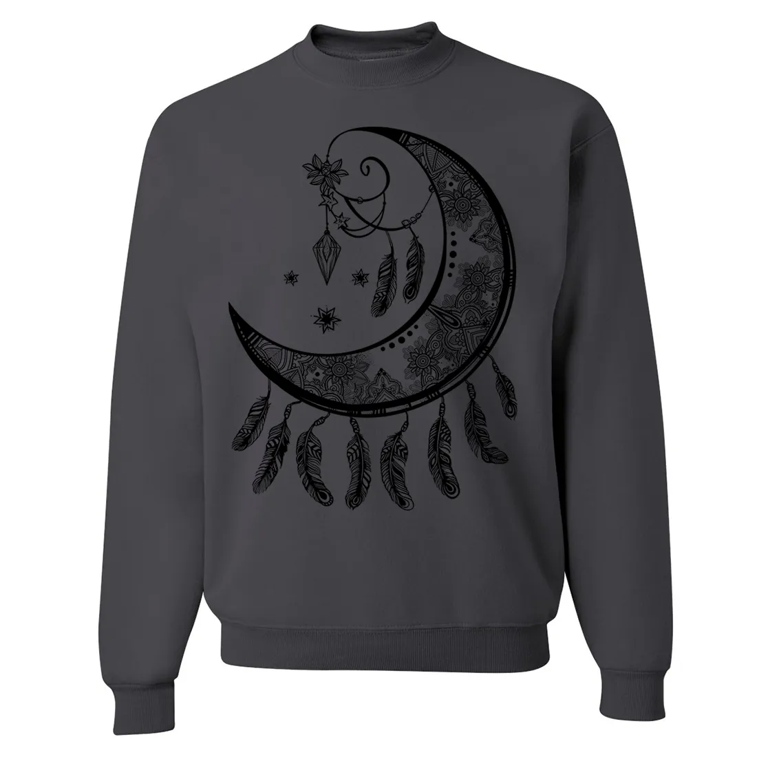 Crescent Moon Dreamcatcher Black Crewneck Sweatshirt