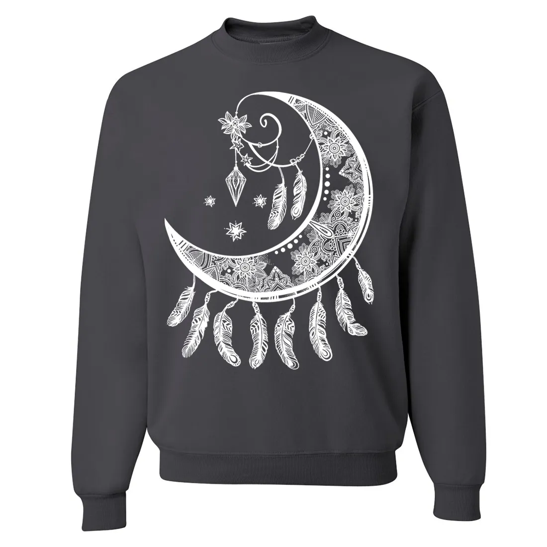 Crescent Moon Dreamcatcher White Crewneck Sweatshirt