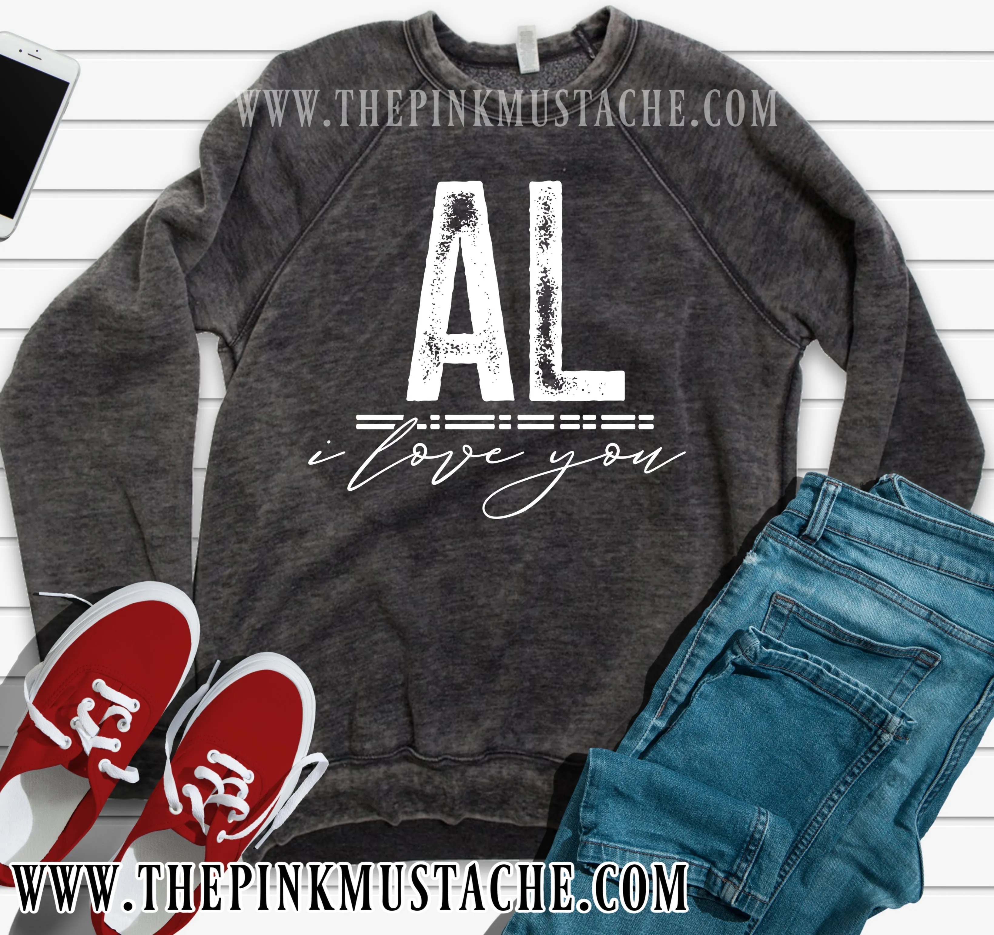 Custom - ANY State - I Love You - Quality Acid Washed Sweatshirts / Boutique Sweatshirts