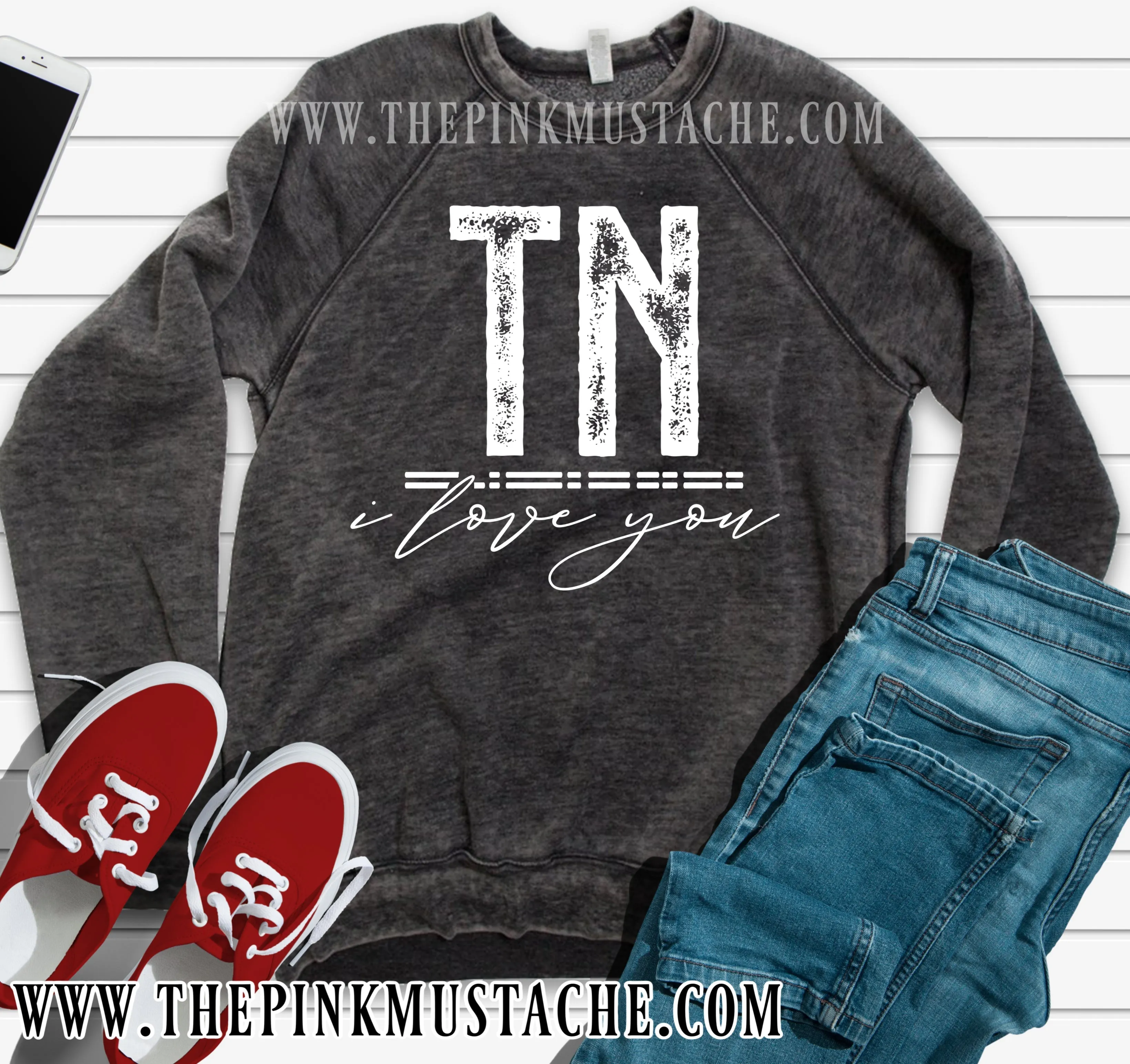 Custom - ANY State - I Love You - Quality Acid Washed Sweatshirts / Boutique Sweatshirts