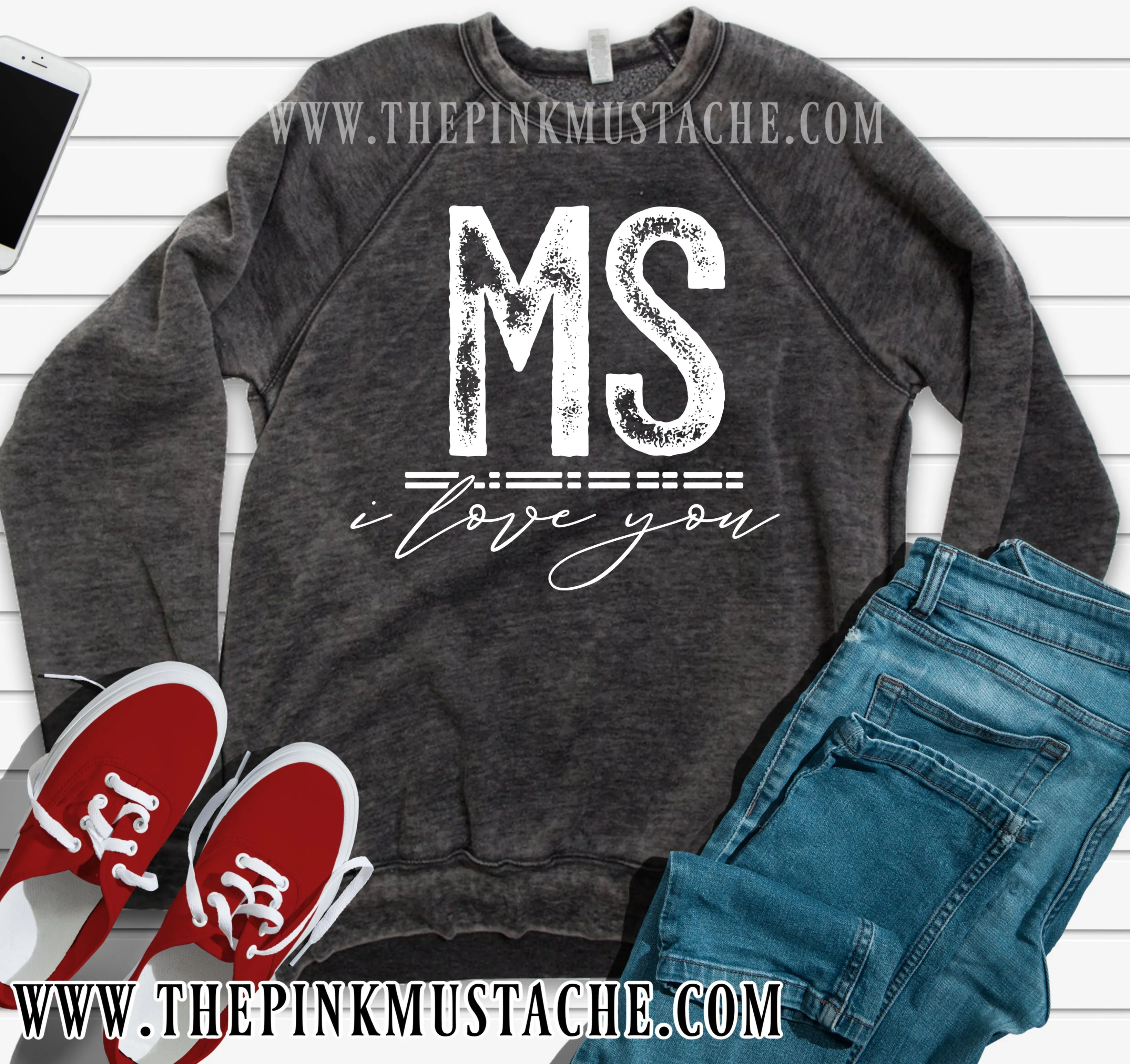 Custom - ANY State - I Love You - Quality Acid Washed Sweatshirts / Boutique Sweatshirts