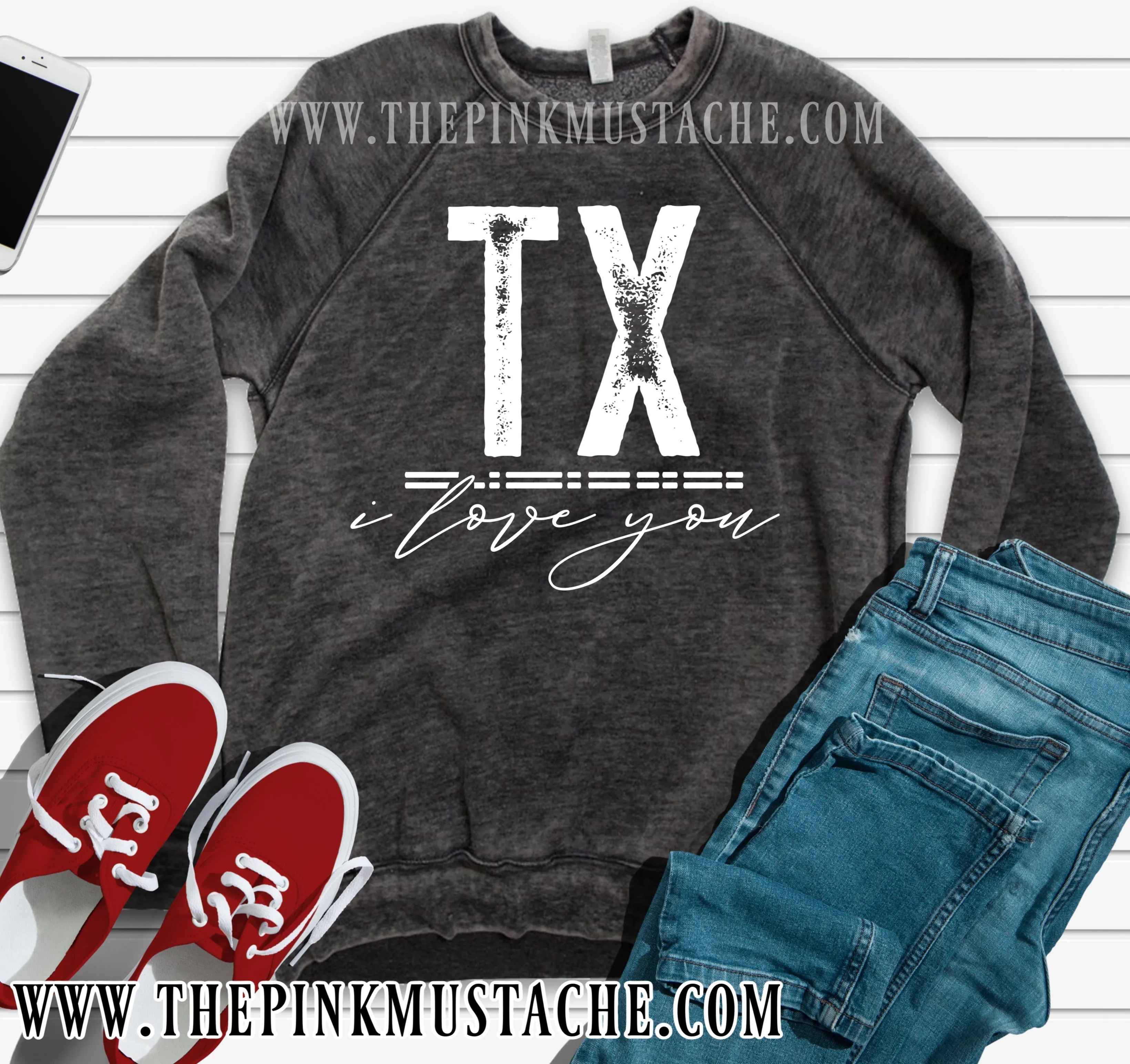 Custom - ANY State - I Love You - Quality Acid Washed Sweatshirts / Boutique Sweatshirts