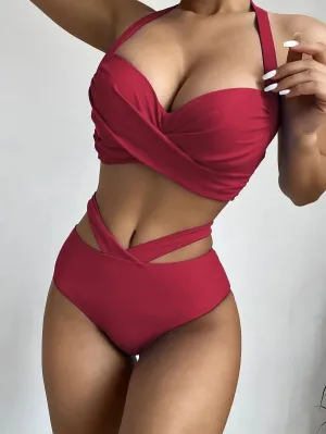 Digital Printing Sexy Swimsuits Bikini Set Beachwear Woman Clothes High Waist Split Bathing Suit Women Swimsuit Swimwear Tankini