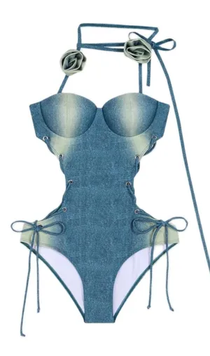 Dodger Denim Flower One-Piece Swimsuit