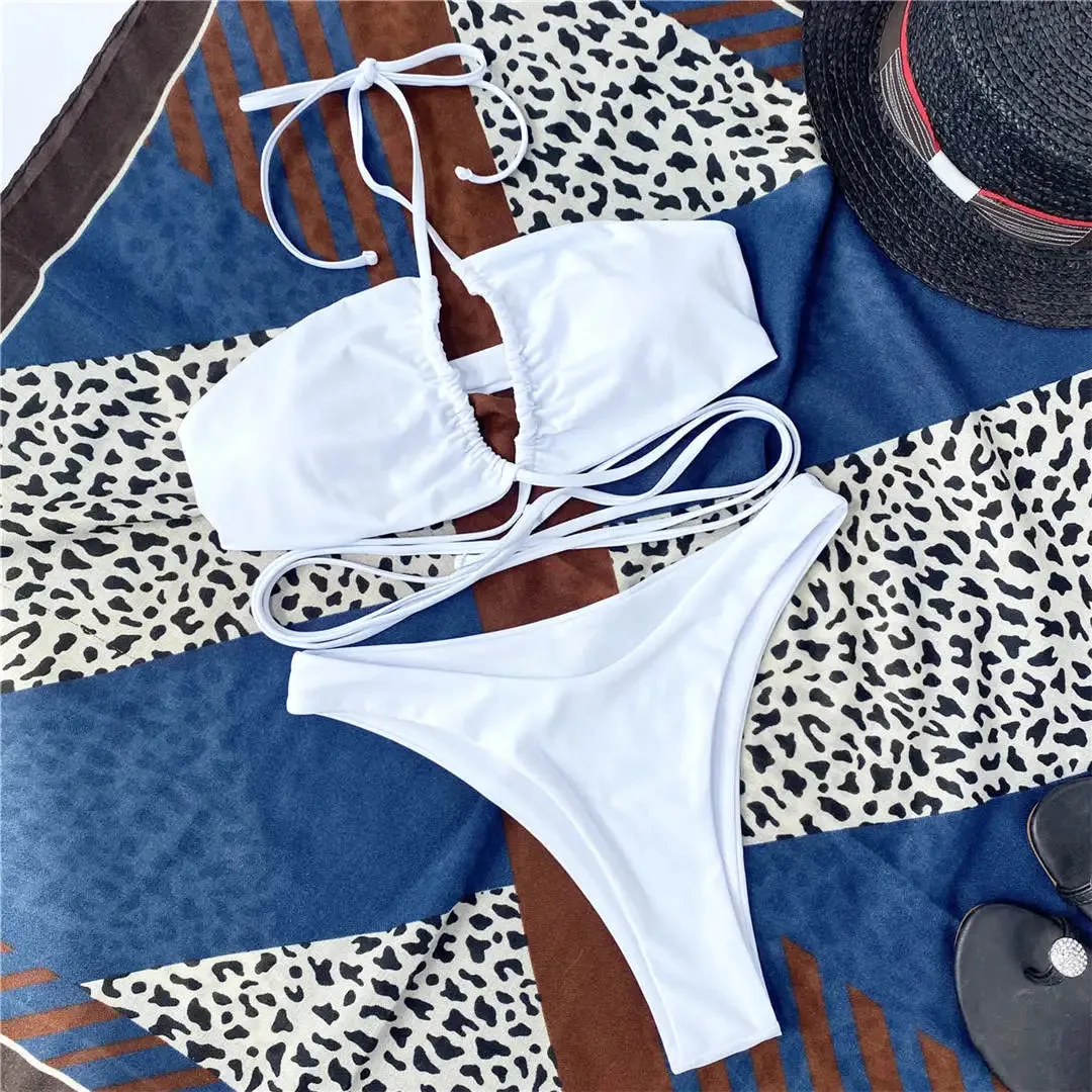 Drawstring Bandage Bikini Set - Low Waist