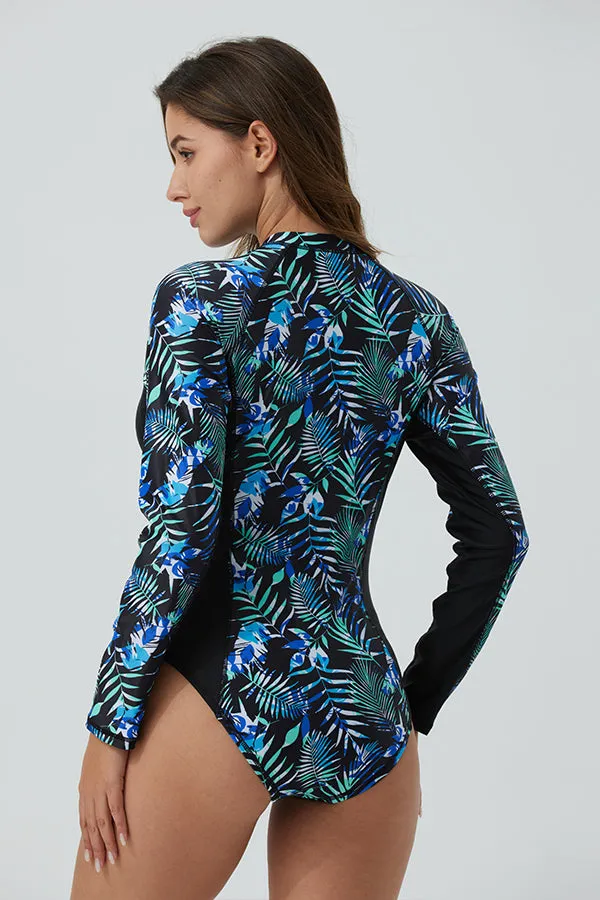 ECUPPER One Piece Rash Guard Zipper Front Surfing Swimwear