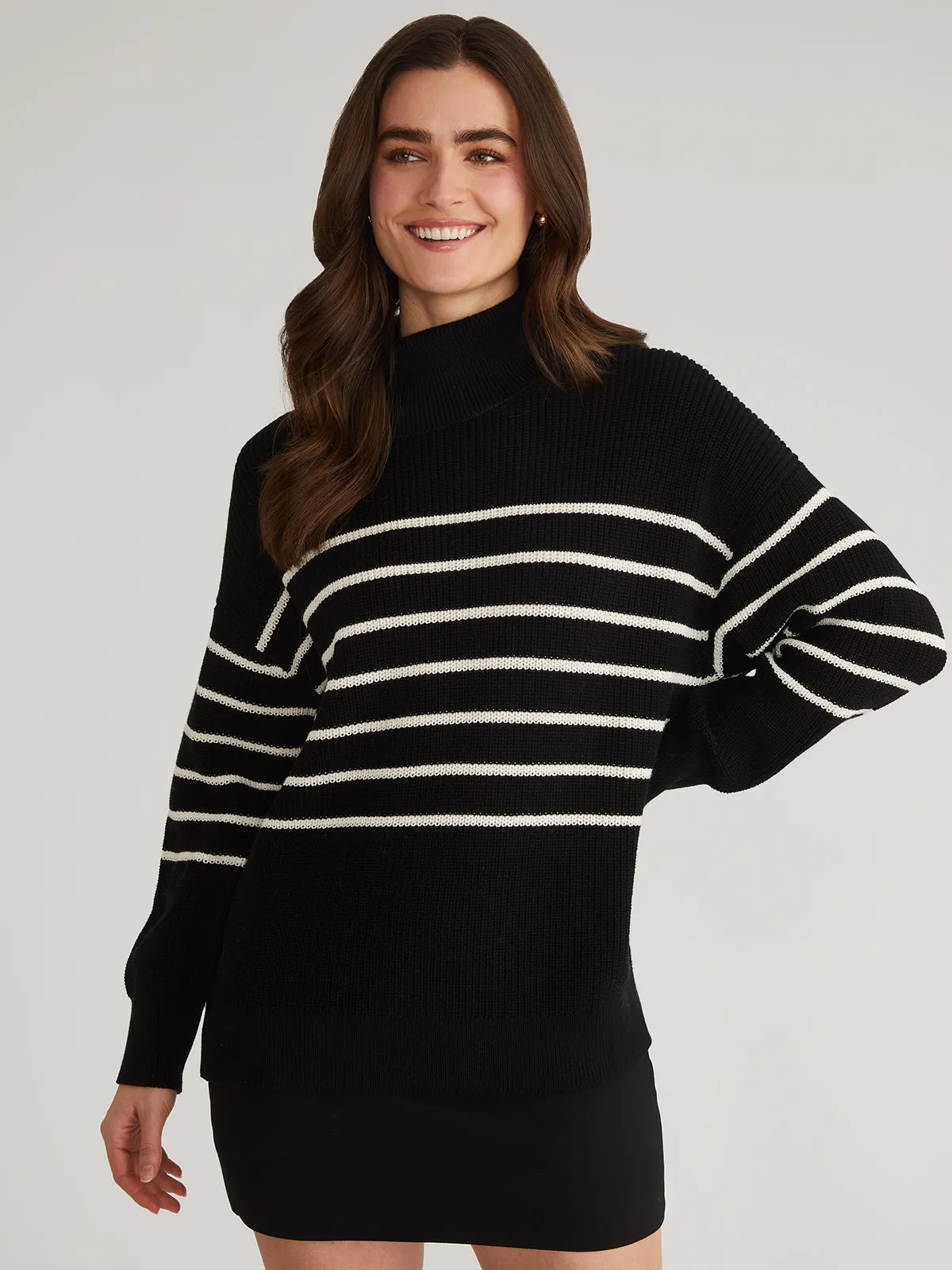 Elise: Oversize Stripe Turtleneck Pullover