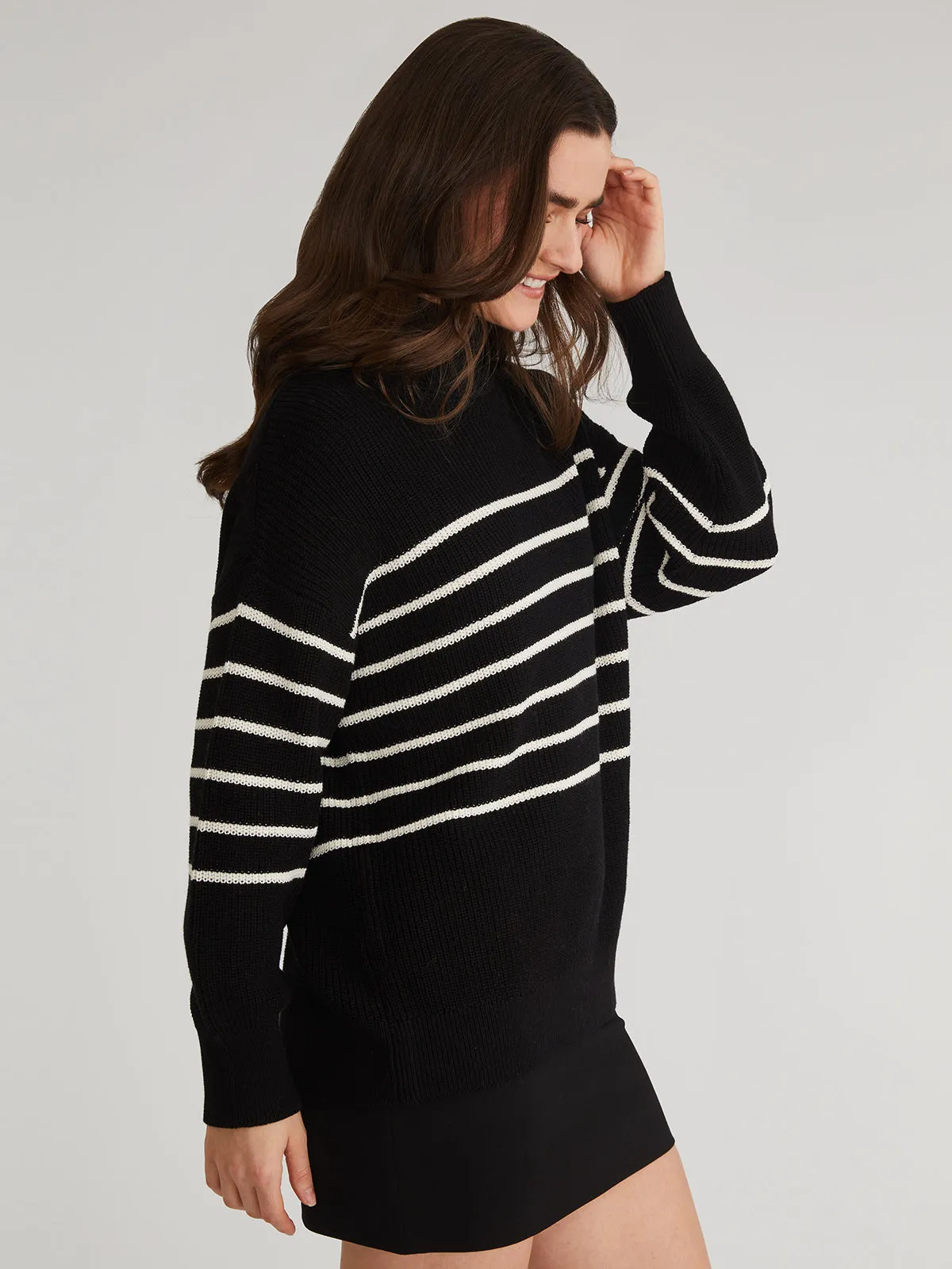 Elise: Oversize Stripe Turtleneck Pullover