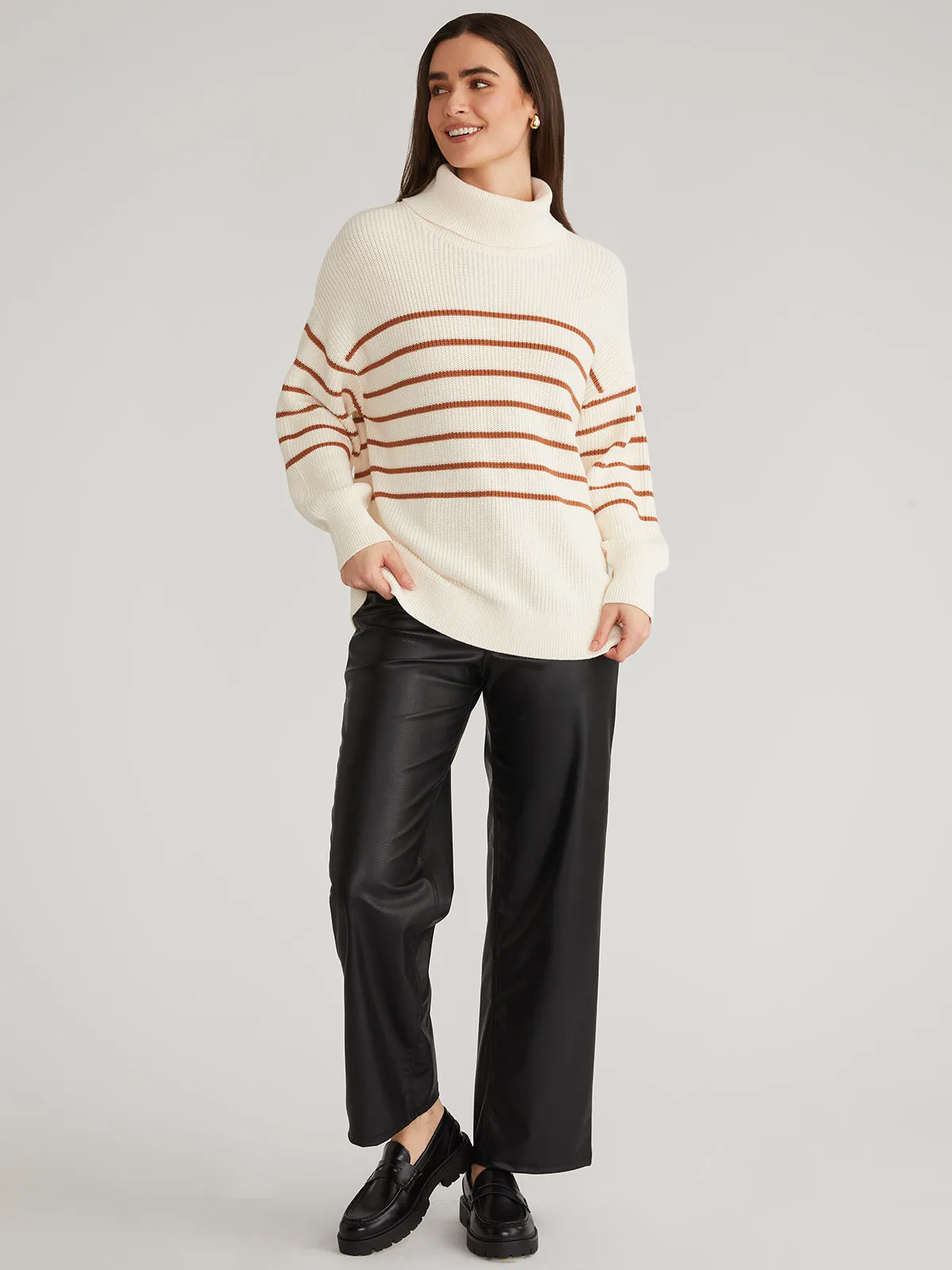 Elise: Oversize Stripe Turtleneck Pullover