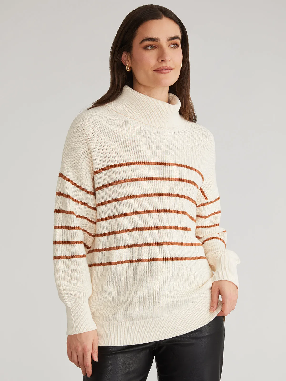 Elise: Oversize Stripe Turtleneck Pullover