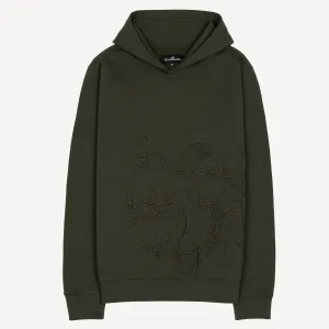 Embroidered Front Hoodie  - Olive / Dragon Flower