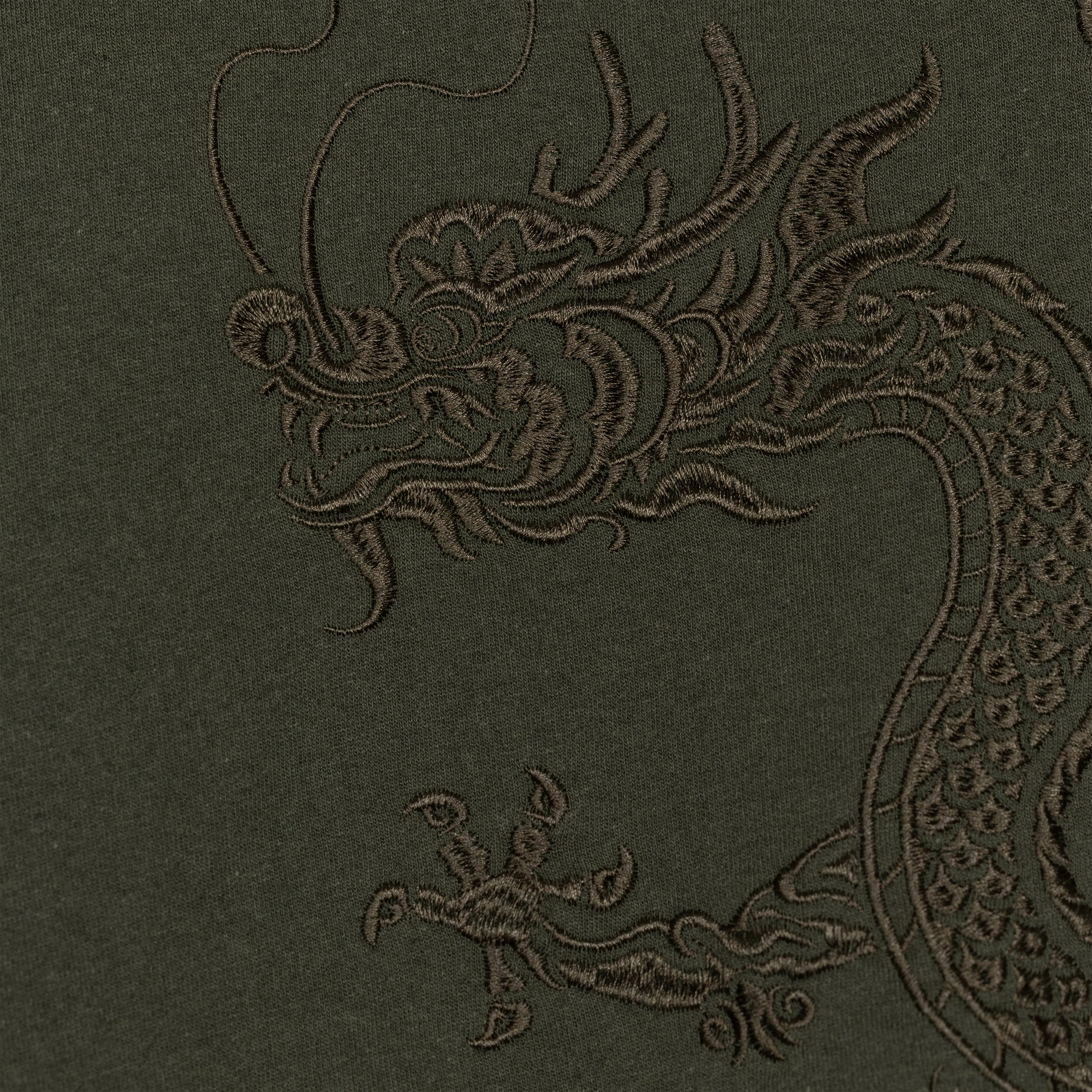 Embroidered Front Hoodie  - Olive / Dragon Flower