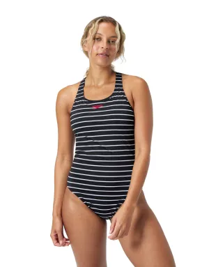 Endurance  Printed Medalist Swimsuit - Black/White