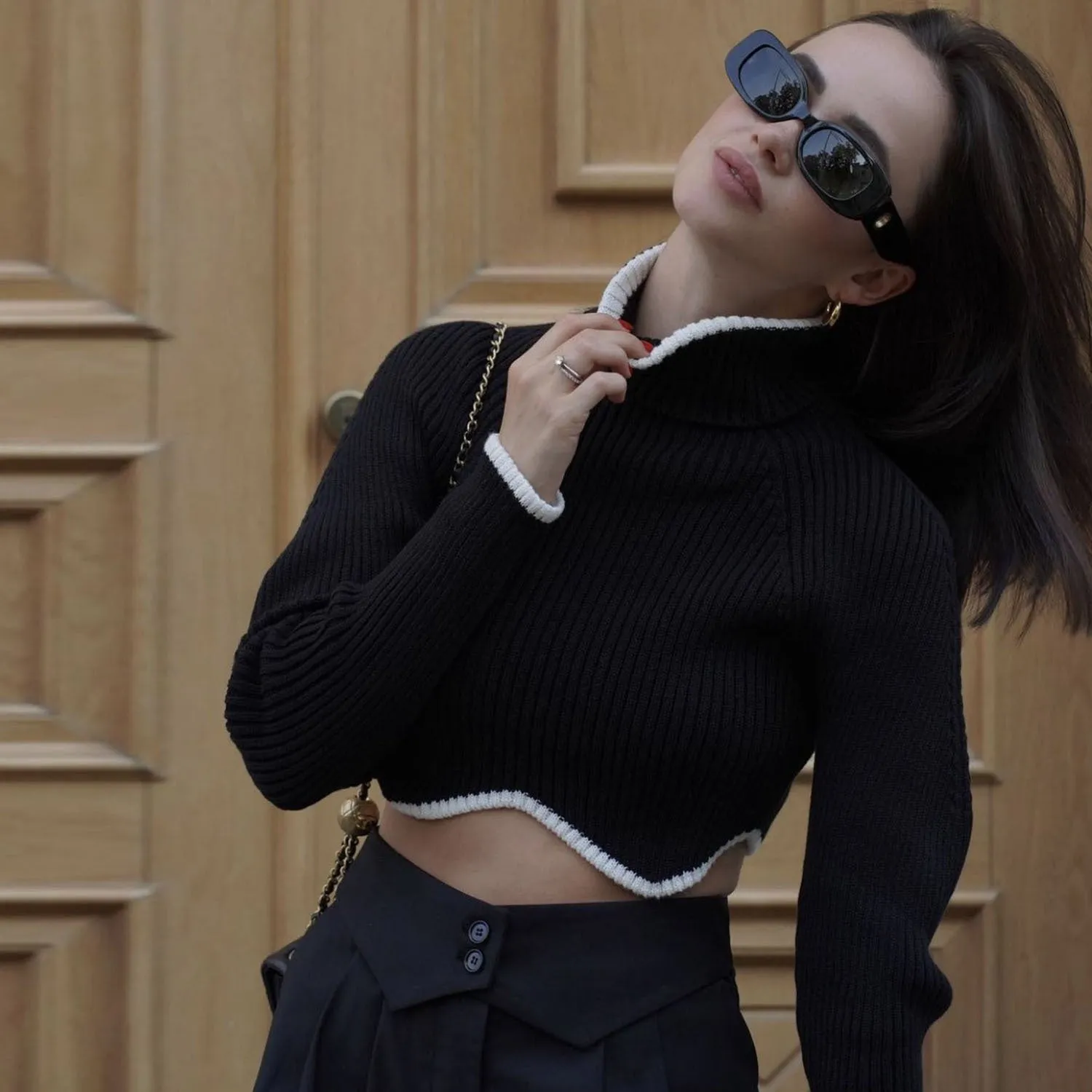 Fashion Irregular Turtleneck Pullover Short Sweaters