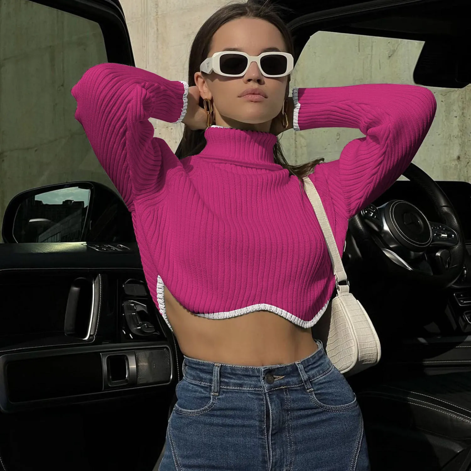 Fashion Irregular Turtleneck Pullover Short Sweaters
