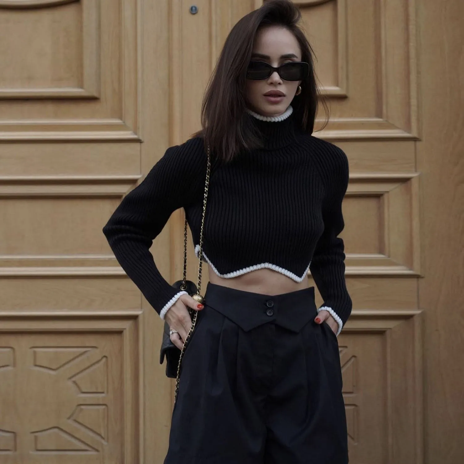 Fashion Irregular Turtleneck Pullover Short Sweaters