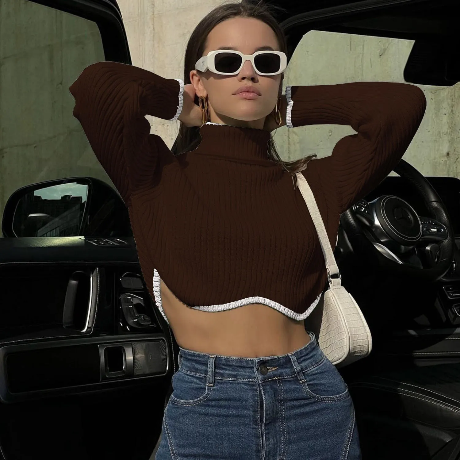 Fashion Irregular Turtleneck Pullover Short Sweaters