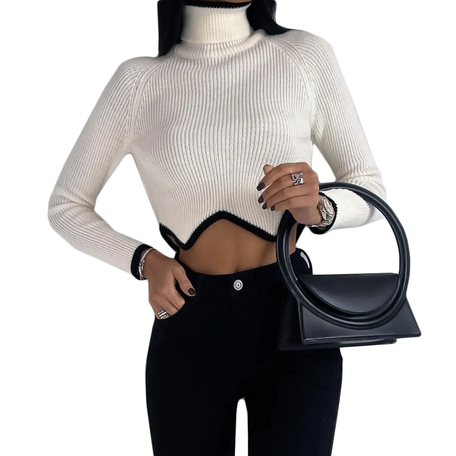 Fashion Irregular Turtleneck Pullover Short Sweaters
