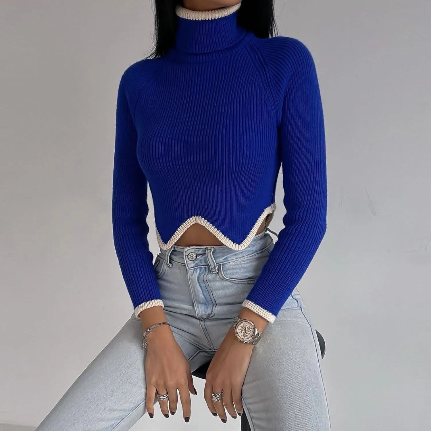 Fashion Irregular Turtleneck Pullover Short Sweaters