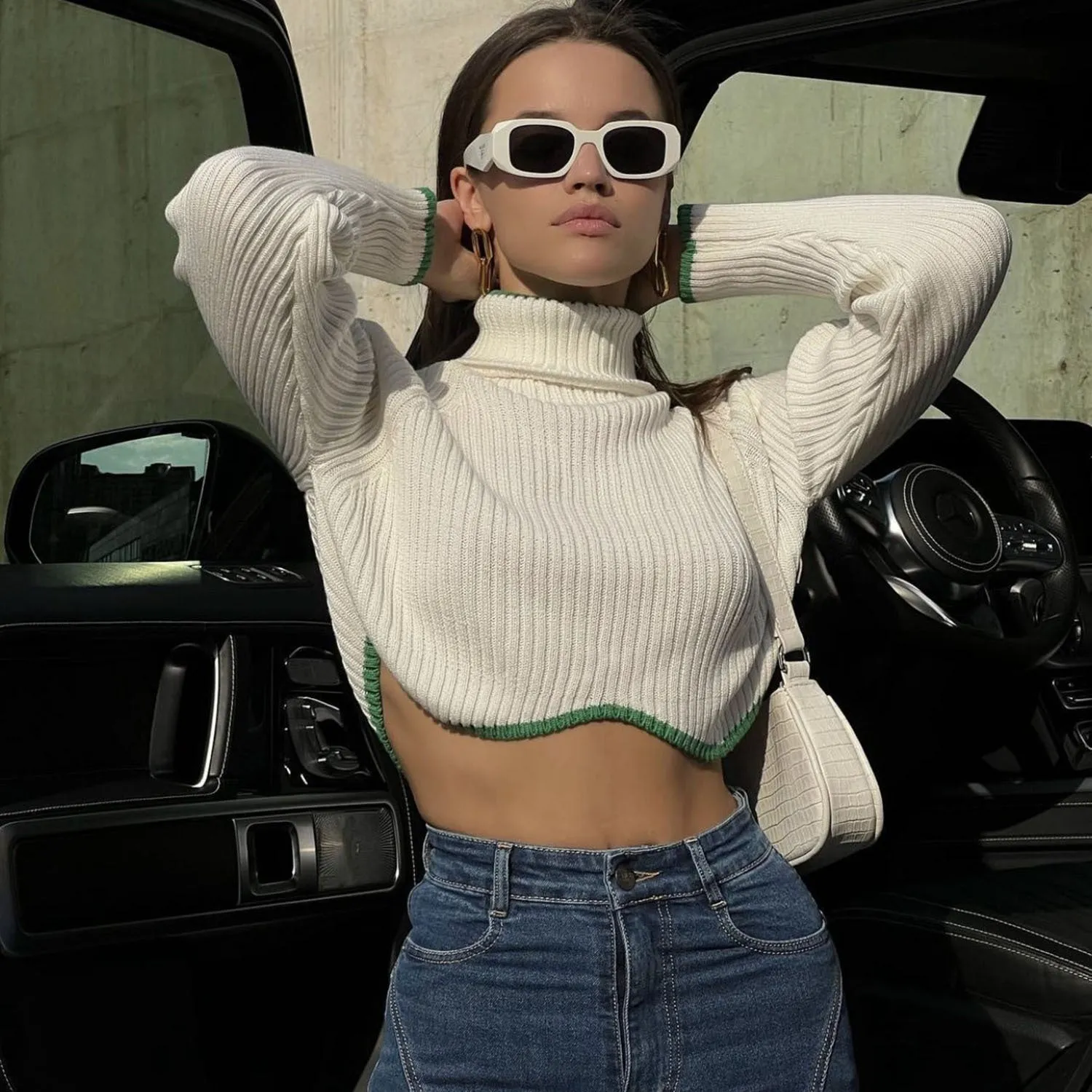 Fashion Irregular Turtleneck Pullover Short Sweaters