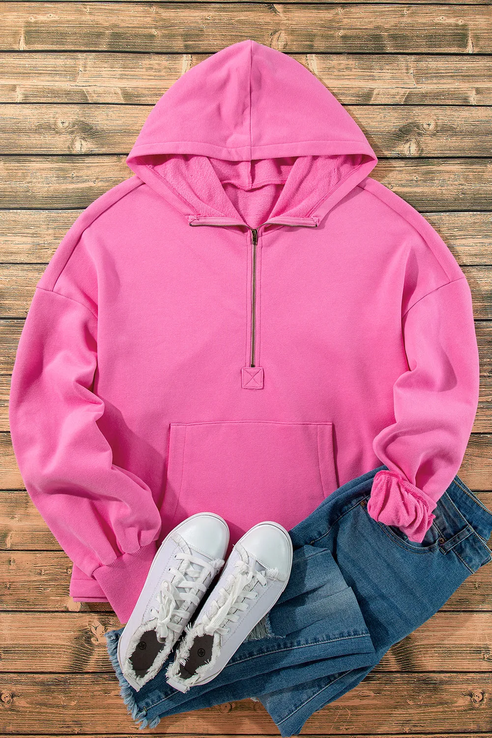 Fleece Lined Half Zipper Kangaroo Hoodie