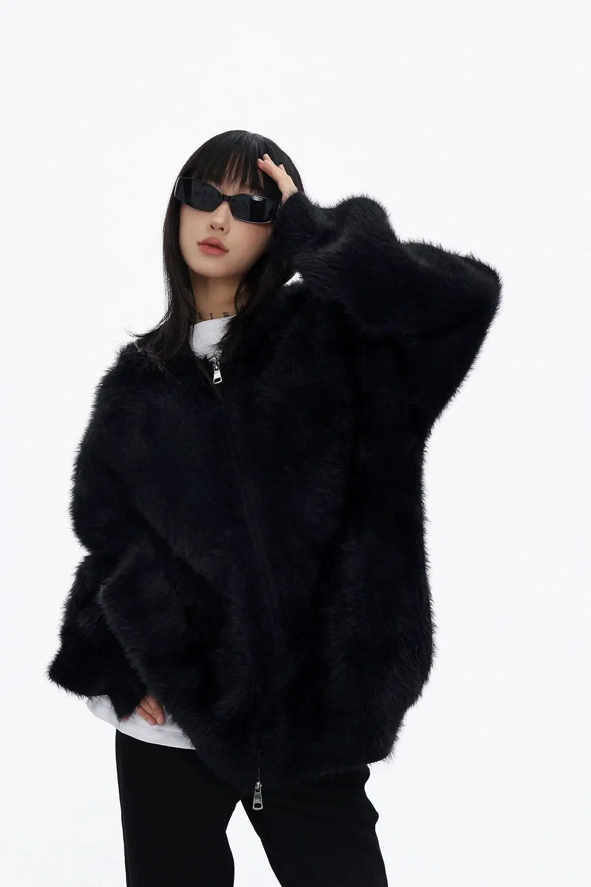 Fluffy Hooded Zip-Up Sweatshirt