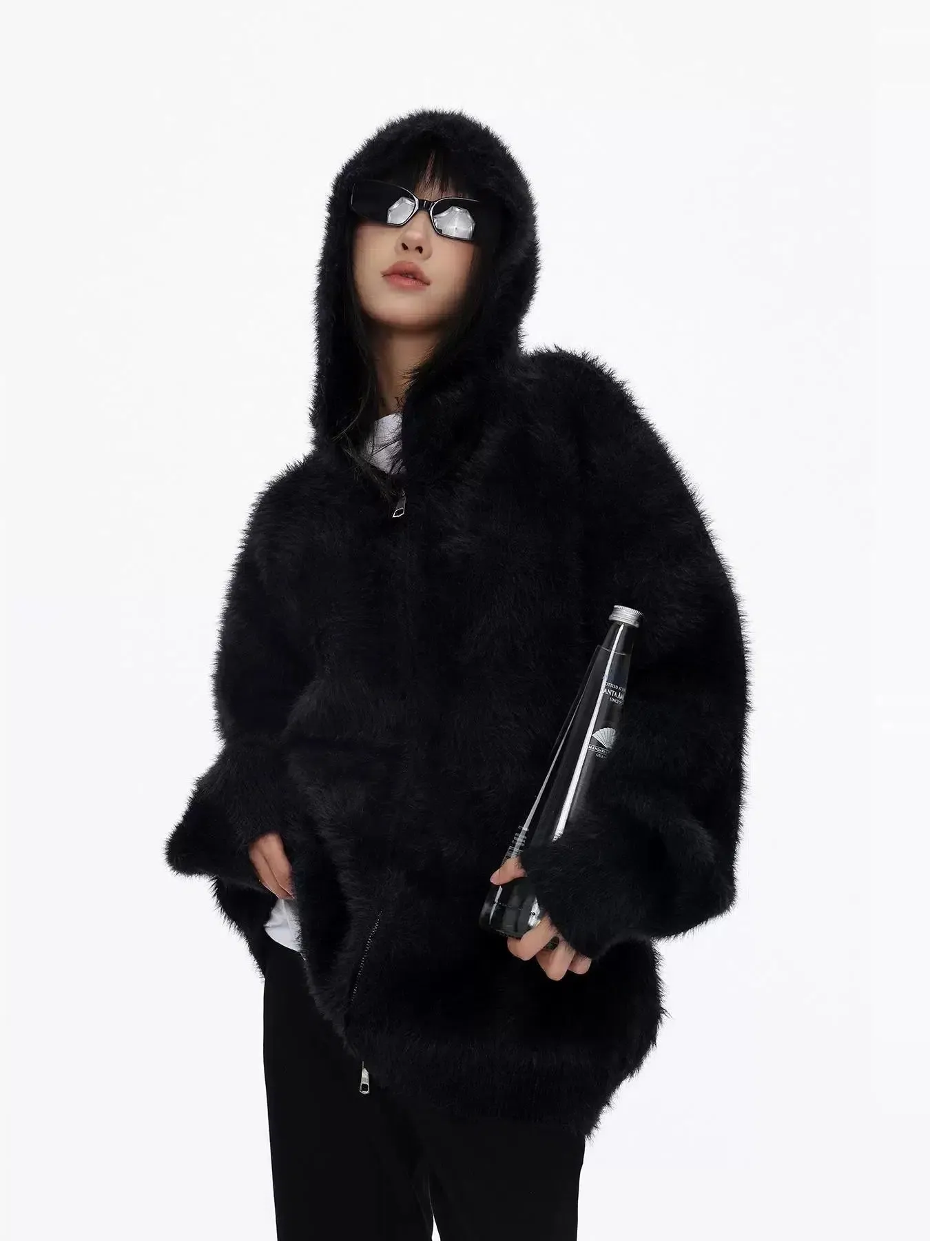 Fluffy Hooded Zip-Up Sweatshirt