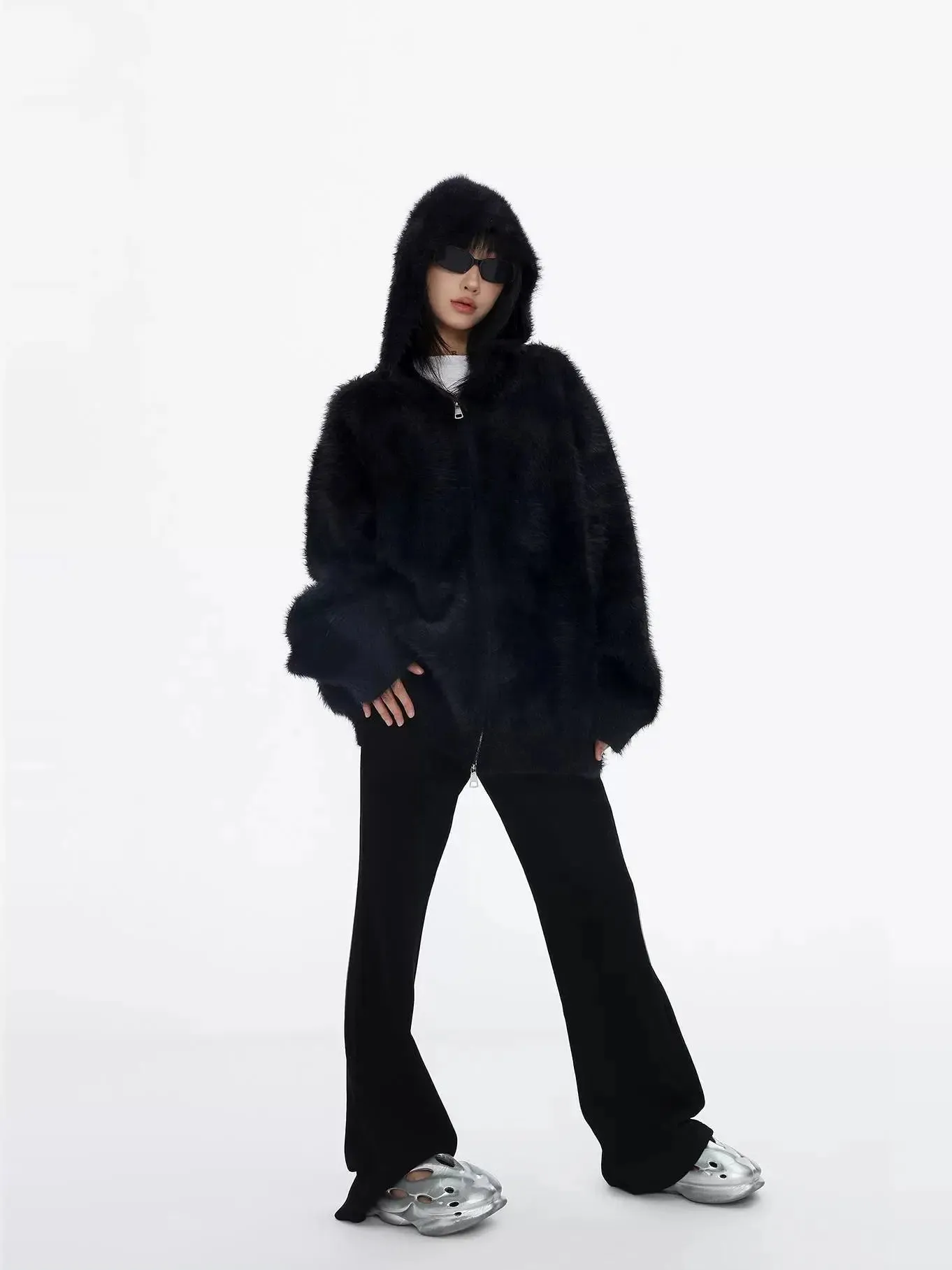Fluffy Hooded Zip-Up Sweatshirt