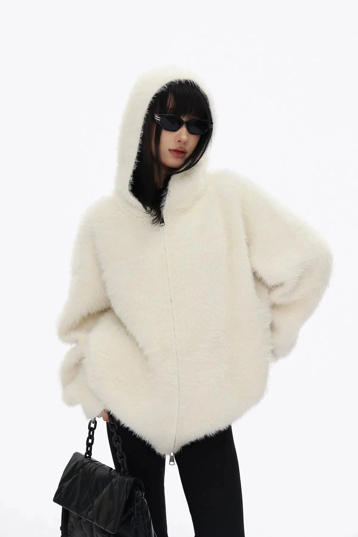 Fluffy Hooded Zip-Up Sweatshirt