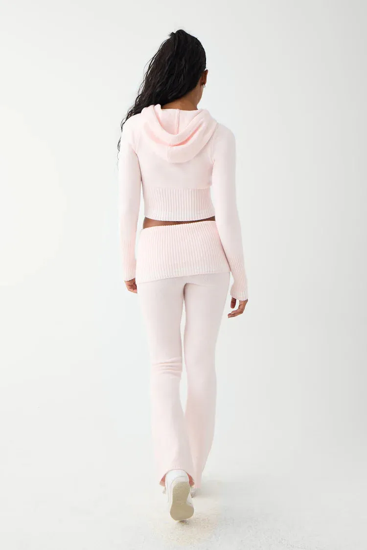 Frankies Bikinis Aimee Cloud Knit Flare Pant in Rosebud Pink