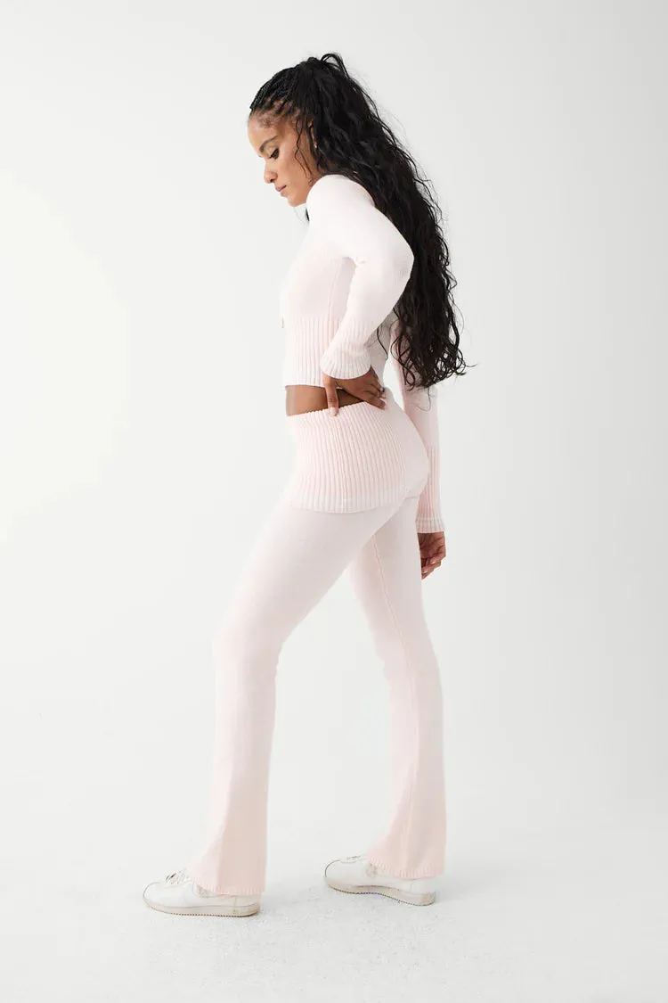 Frankies Bikinis Aimee Cloud Knit Flare Pant in Rosebud Pink