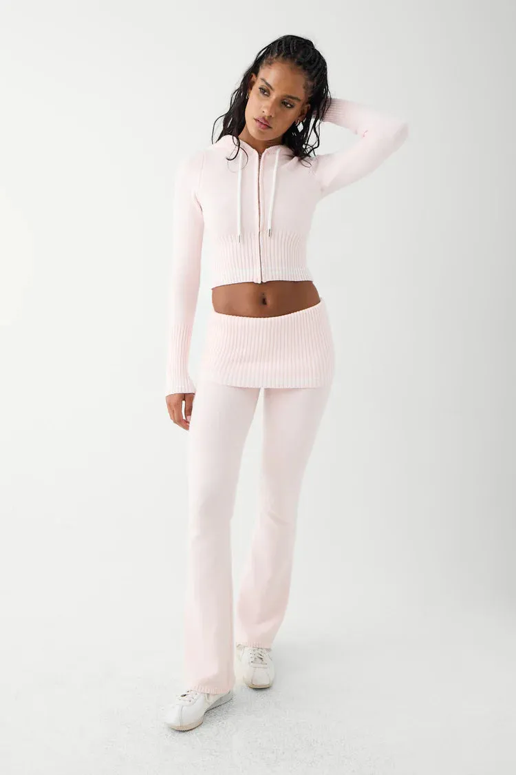 Frankies Bikinis Aimee Cloud Knit Flare Pant in Rosebud Pink