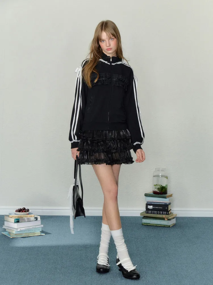 Frilly Lace Zip-Up Hoodie