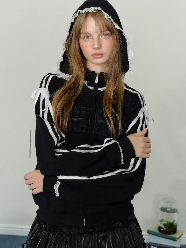 Frilly Lace Zip-Up Hoodie