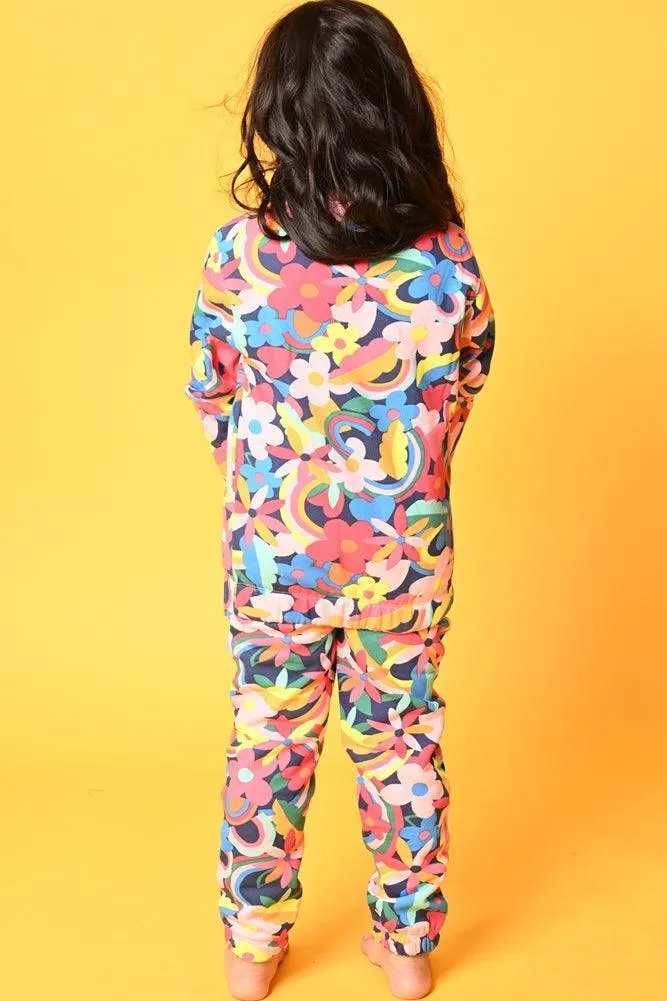 FUN FLORAL FLEECE SWEATSHIRT- PINK